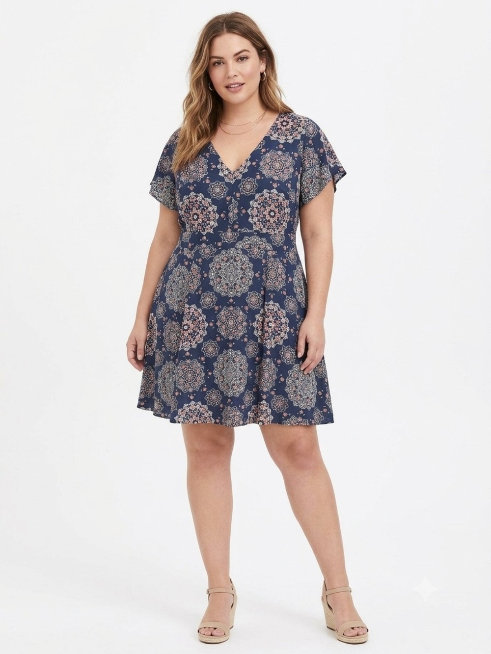 Torrid Navy Floral Print V-Neck Swim Cover-Up Dress Size 2X EUC P2P 24